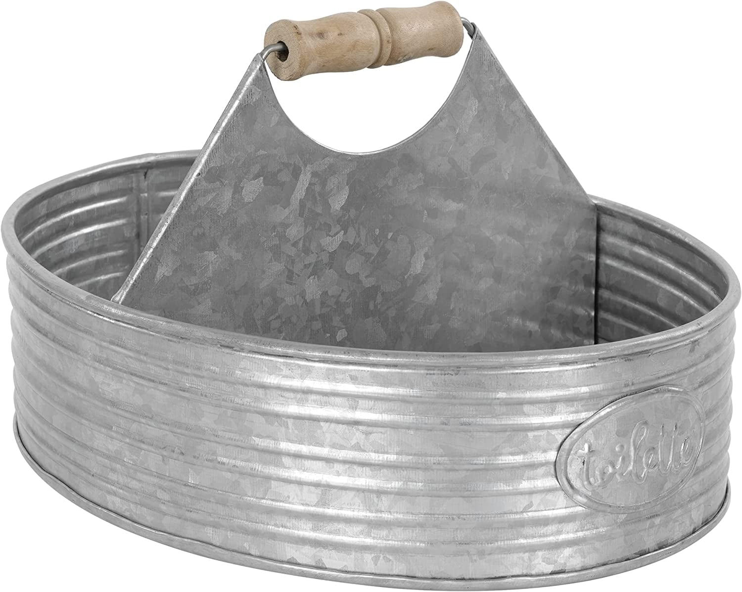 Large Galvanized Metal Rustic Bathroom Caddy with Wooden Handle