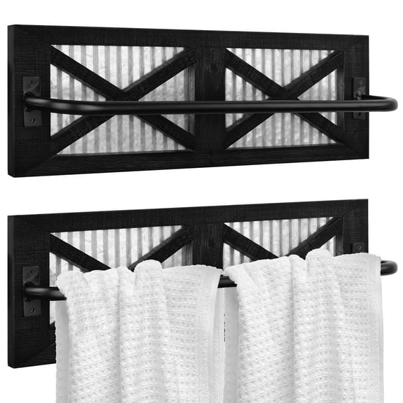 Autumn Alley Farmhouse Rustic Towel Rack Holder - Wood Towel Rack - Farmhouse Towel Holder for Rustic Bathroom and Farmhouse Kitchen Style D?cor - 18" Wall Mounted, Set of 2, Rustic Black