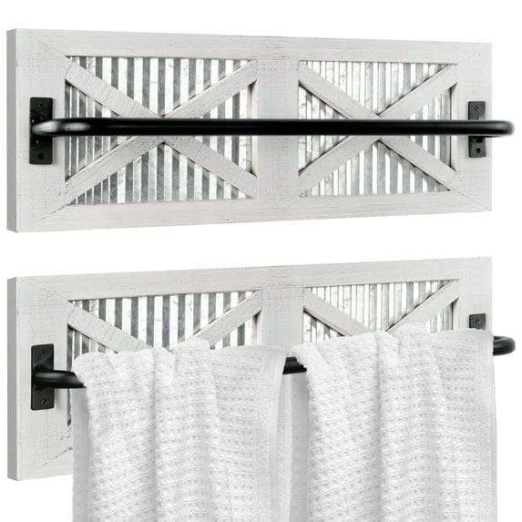 Autumn Alley Farmhouse Rustic Towel Rack Holder - Wood Towel Rack - Farmhouse Towel Holder for Rustic Bathroom and Farmhouse Kitchen Style D?cor - 18" Wall Mounted, Set of 2, Rustic White
