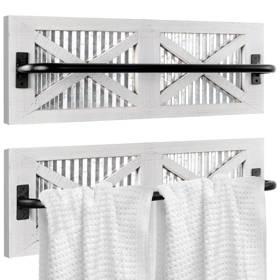 Autumn Alley Farmhouse Rustic Towel Rack Holder - Wood Towel Rack - Farmhouse Towel Holder for Rustic Bathroom and Farmhouse Kitchen Style D?cor - 18" Wall Mounted, Set of 2, Rustic White