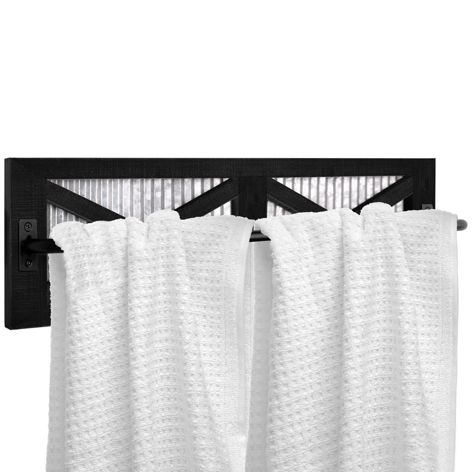 Autumn Alley Farmhouse Towel Rack – Wall Mounted Shiplap Design, Distressed White Wood & Black Metal Rod - View #5