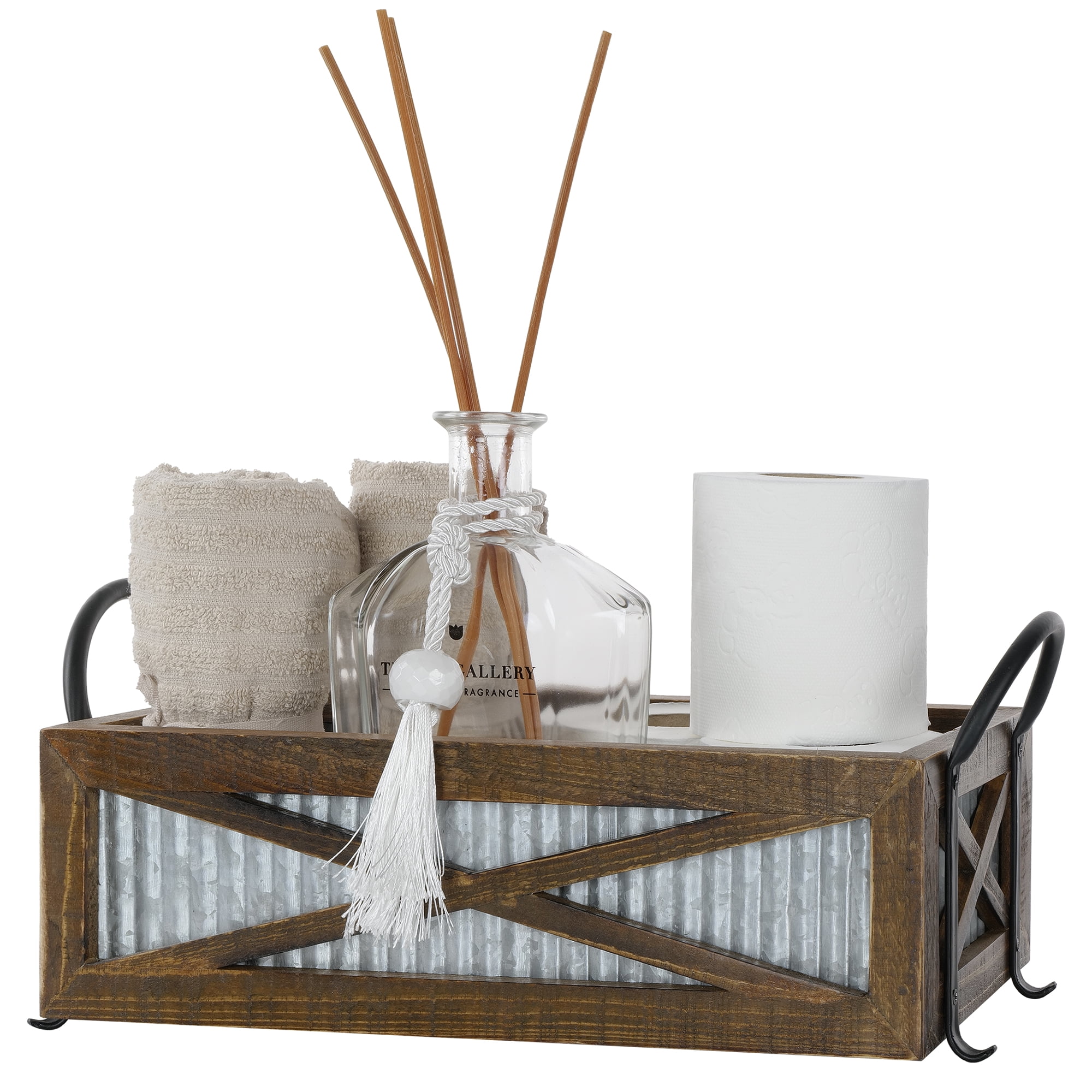 Autumn Alley Farmhouse Toilet Paper Basket for Back of Toilet - Farmhouse Toilet Paper Holder - Warm Brown Stain