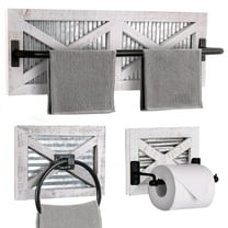 Autumn Alley Farmhouse Toilet Paper Holder, Towel Ring for Bathroom, Farmhouse Towel Rack Holder Set, 3PCS, Wall Mount for Farmhouse Bathroom Decor and Accessories, Rustic Wooden, White