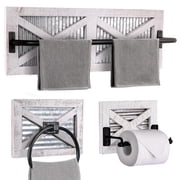 Autumn Alley Farmhouse Bathroom Hardware Set, 3 Piece White Wood & Galvanized Metal Bathroom Accessories – Towel Bar, Towel Ring & Toilet Paper Holder, Wall Mount