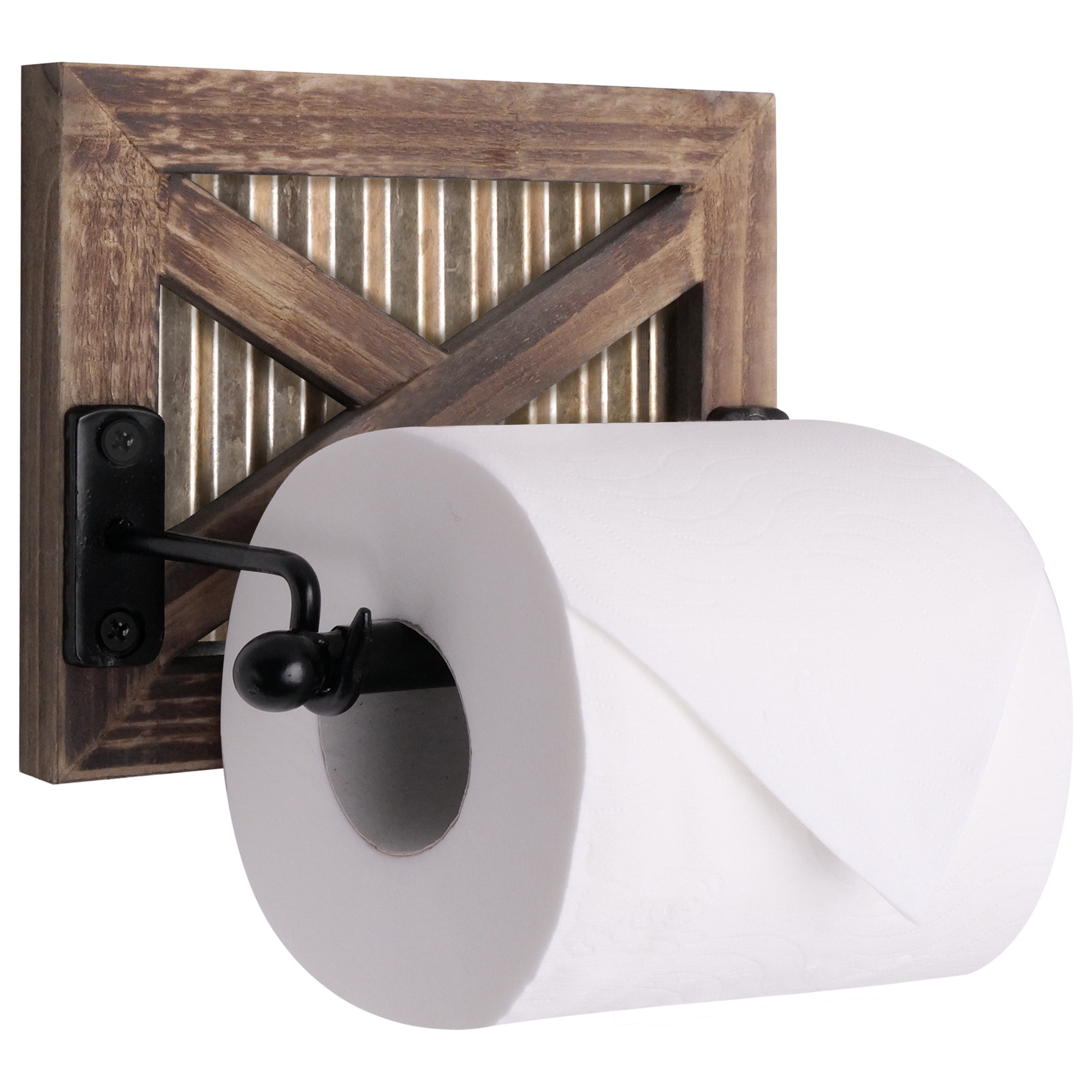 Rustic Farmhouse Gold and Wood Barn Door Toilet Paper Holder