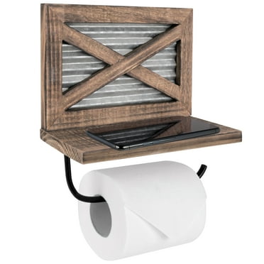 Autumn Alley Farmhouse Toilet Paper Holder with Wood Shelf, Wall Mount