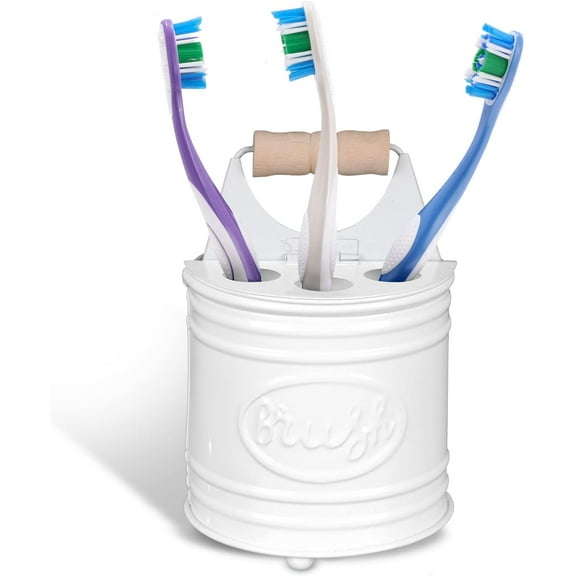 Autumn Alley Farmhouse Toothbrush Holders for Bathrooms - Rustic Galvanized Tooth Brush Holder - Farmhouse Bathroom Accessories Country Decor, Toothpaste & Electric Toothbrush Compartment, White