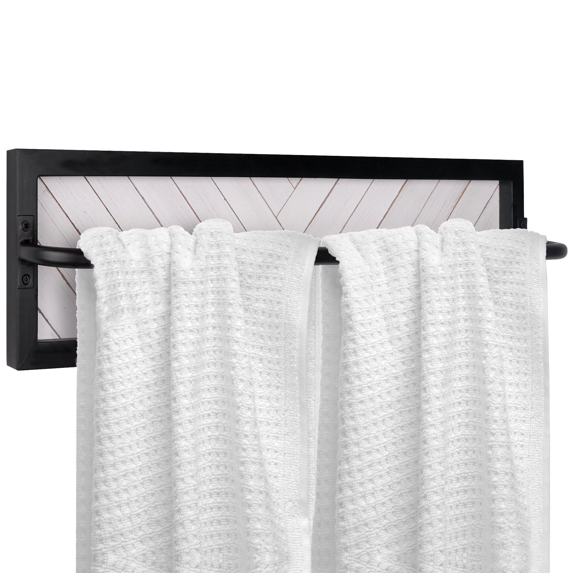 Rustic Black and White Wood Wall Mounted Towel Rack