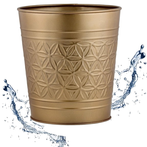 Autumn Alley 7 Liter Antique Gold Metal Bathroom Trash Can  Open Top Round Waste Basket for Bedroom, Office or Vanity