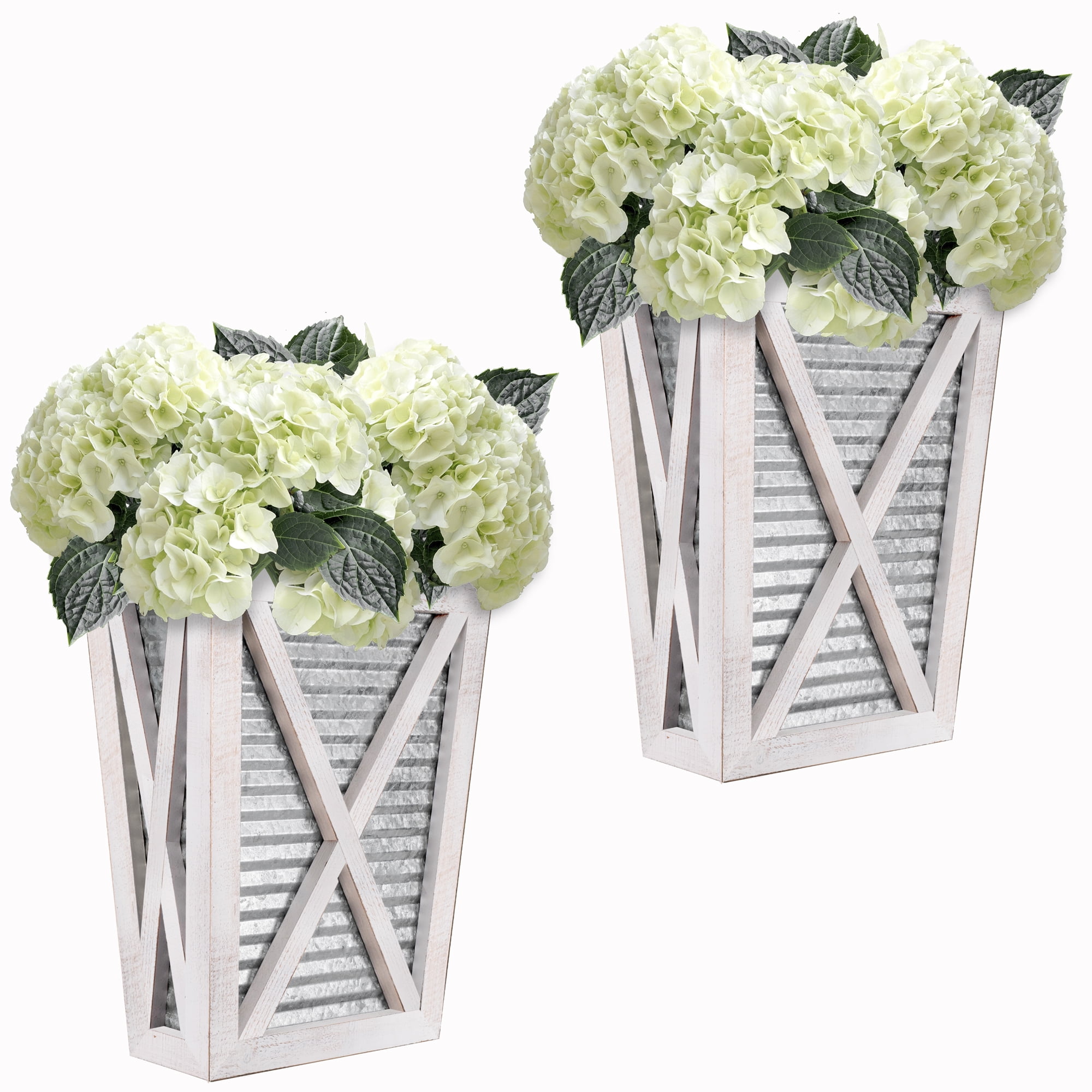 White and Galvanized Metal Farmhouse Wall Planter Set