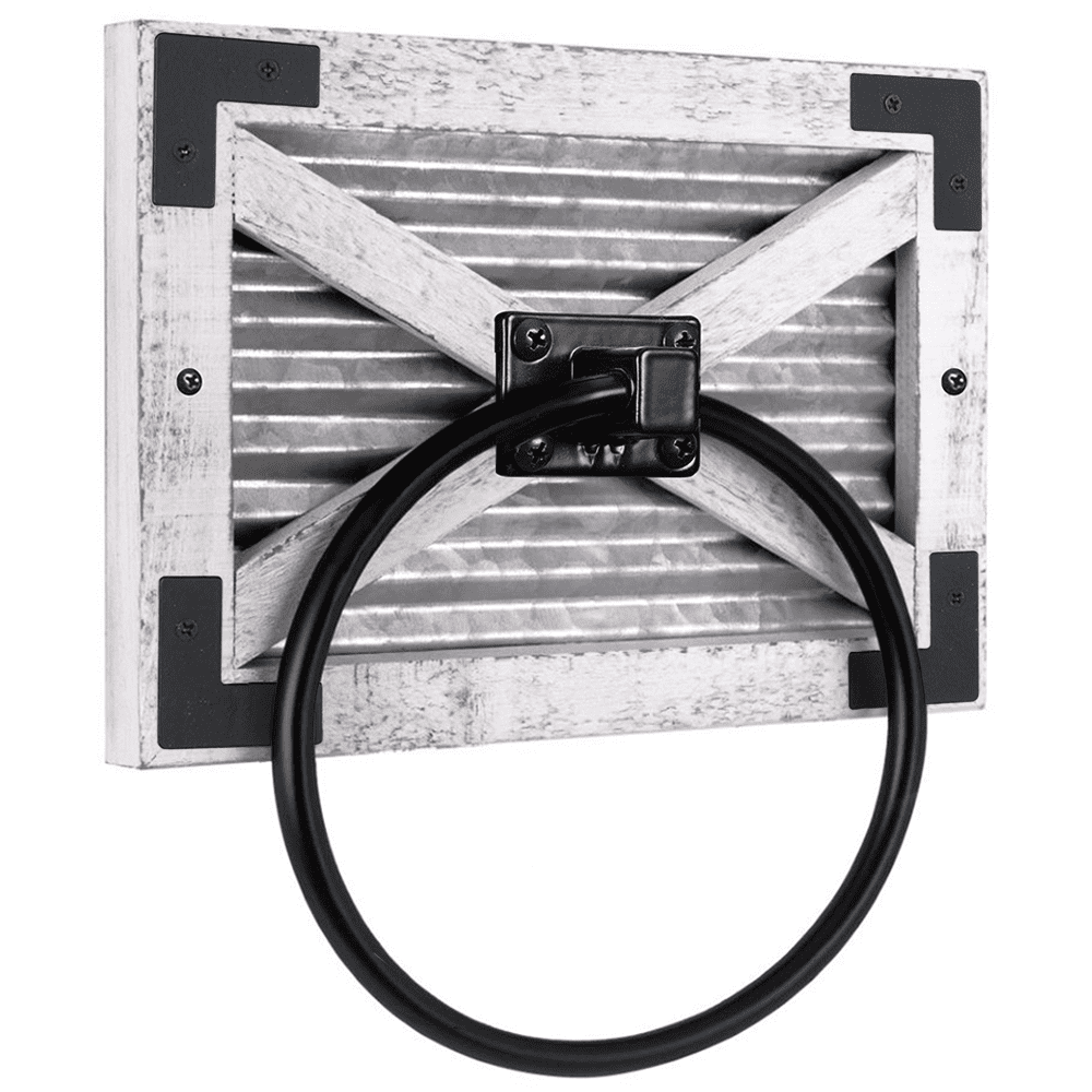 Autumn Alley Farmhouse Bathroom Set - Toilet Paper Holder, Towel Ring & Rack, Rustic Wood & Metal, 3-Piece - View #4