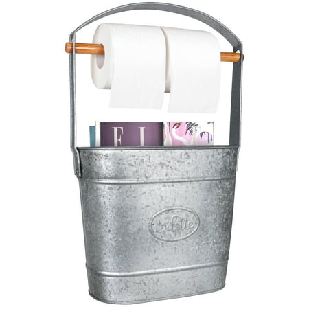 Autumn Alley Galavnized Standing Toilet Paper Holder with Bucket Extra Roll Storage