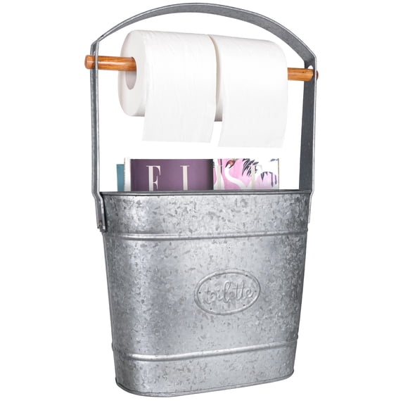 Autumn Alley Galavnized Standing Toilet Paper Holder with Bucket Extra Roll Storage