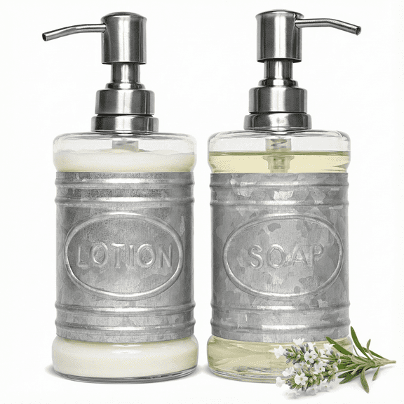 Autumn Alley Glass Soap Dispenser and Lotion Dispenser Set - Farmhouse Bathroom Accessories Set