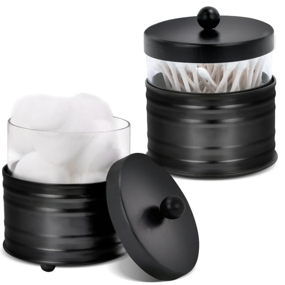 Autumn Alley Glass and Black Apothecary Jars with Ball Handles– Farmhouse QTip and Cotton Ball Storage