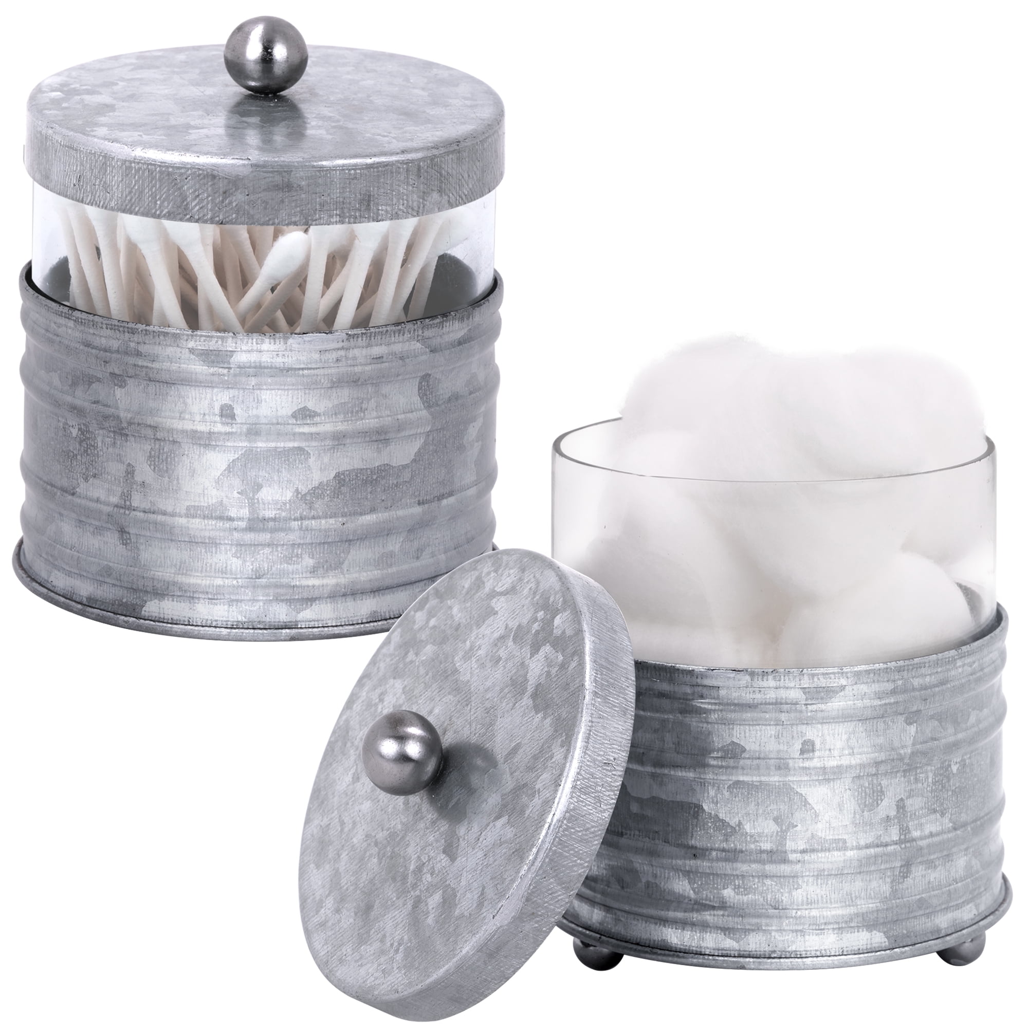 Galvanized Grey Metal and Glass Bathroom Storage Jars Set