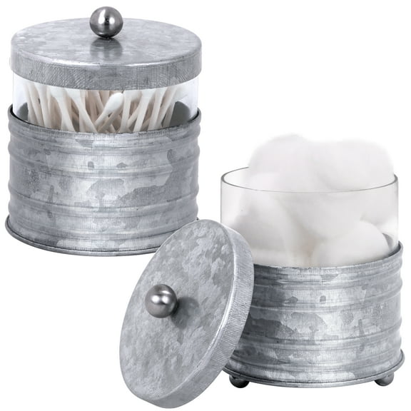 Autumn Alley Glass and Galvanized Bathroom Jars with Ball Handles – Farmhouse Qtip and Cotton Ball Storage