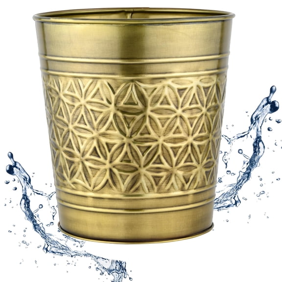 Autumn Alley Handcrafted Brass Bathroom Trash Can, Round Open-Top Bathroom Wastebasket Stylish Metal Waste Bin for Home, Office, Bedroom Decorative Waste Basket Decor, Coastal Trash Can Brass, 2 Gal.