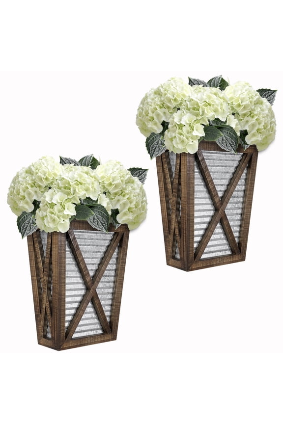 Large Rustic Farmhouse Wall Planter Set- Farmhouse Wood Wall Decor, Hanging Flower Pot