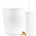 thumbnail image 1 of Autumn Alley 2-Piece White Metal Bathroom Set – Trash Can and Toilet Brush with Holder, Farmhouse Embossed Design, 1 of 10