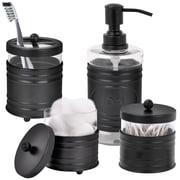Autumn Alley Farmhouse Bathroom Accessory Set, 4 Piece Matte Black Bathroom Set   Soap Dispenser, Toothbrush Holder, 2 Glass Apothecary Jars for Cotton Balls & Q-Tips