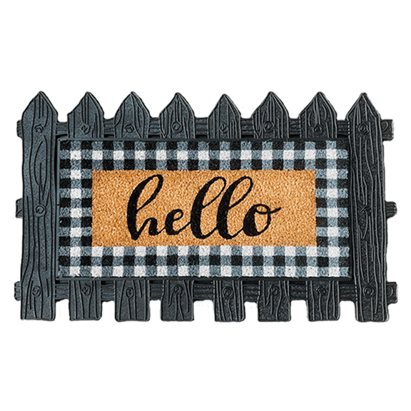 Autumn Alley Rubber & Coconut Coir Hello Welcome Mat with Fence Design Replacable Insert 18" x 30"
