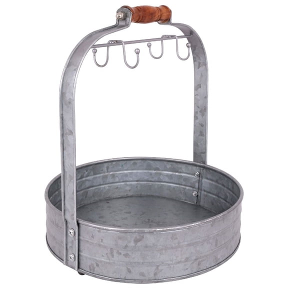 Autumn Alley Rustic Farmhouse Galvanized Coffee Mug Rack Organizer for Kitchen Counter | Mug Tree with Cup Hooks and Basket for Storage of k cups and Accessories | Perfect for Coffee Bar
