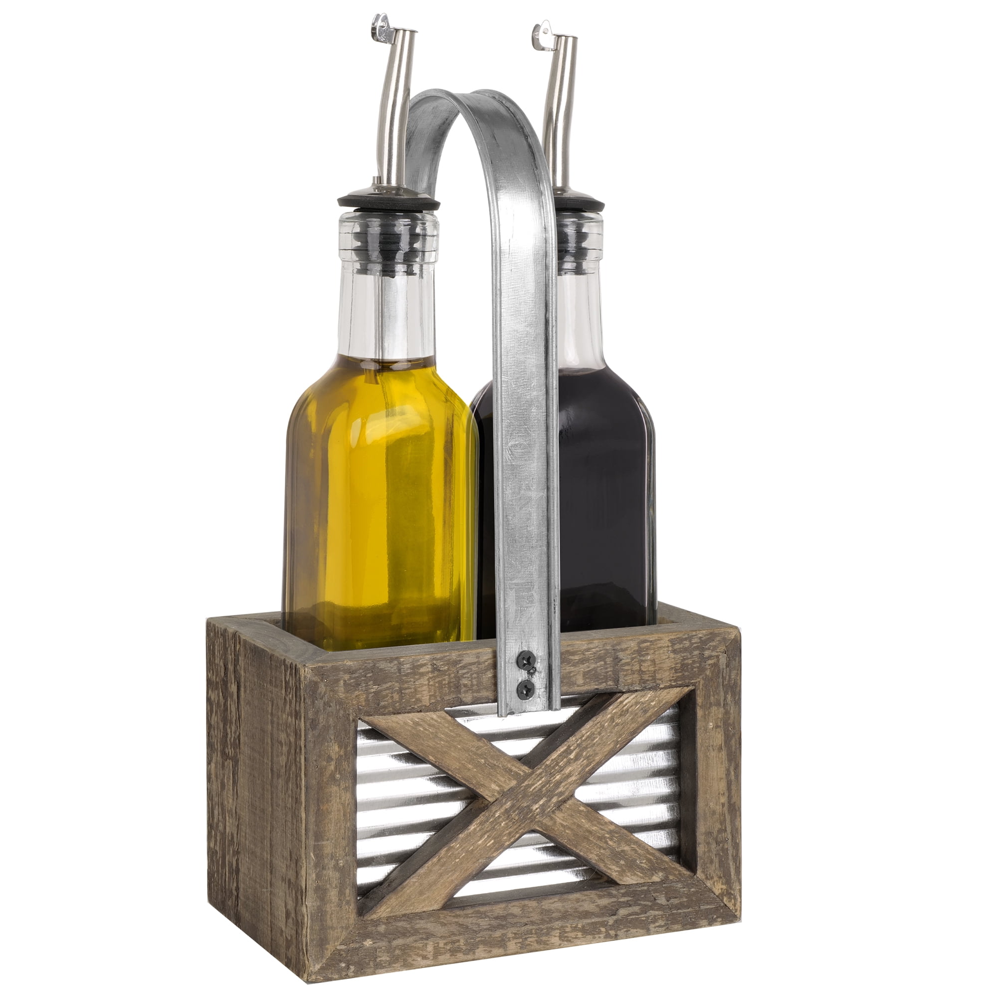 Autumn Alley Rustic Farmhouse Oil and Vinegar Dispenser Set with Galvanized Holder  Farmhouse Kitchen Decor