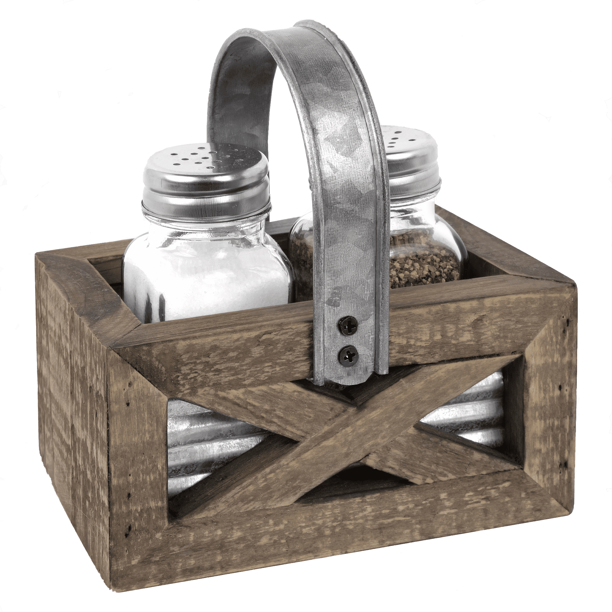Rustic Weathered Wood and Galvanized Metal Salt & Pepper Shaker Set