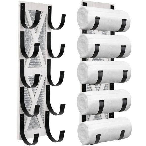 Autumn Alley Rustic Farmhouse Towel Rack - Distressed White and Galvanized Metal, Wall Mount