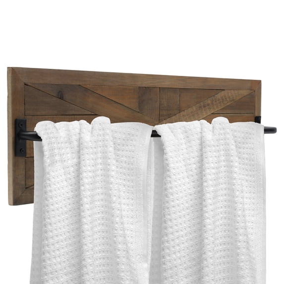 Autumn Alley Rustic Farmhouse Towel Rack - Rustic Inlaid Wood and Matte Black Towel Bar