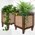 thumbnail image 1 of Autumn Alley Rustic Boho Large Planter - Rattan Cane Planter BoxeS Set of 2 – Wooden Indoor or Outdoor Planter Box Stands, 1 of 10