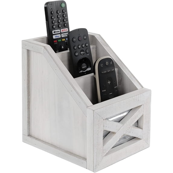 Autumn Alley Rustic Remote Holder - Farmhouse Desk Organizer, Barn Door Remote Holder, Desktop Organizer - 3-Slot Multiple Compartment Remote Control Storage Caddy, Rustic Home Decor, White
