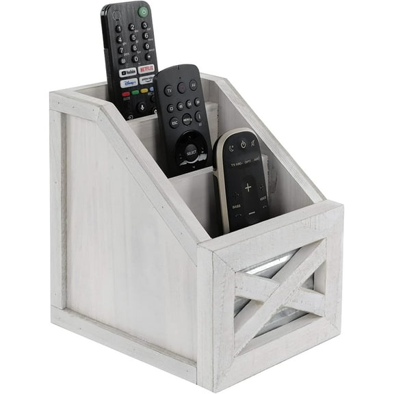 Autumn Alley Rustic Remote Holder - Farmhouse Desk Organizer, Barn Door Remote Holder, Desktop Organizer - 3-Slot Multiple Compartment Remote Control Storage Caddy, Rustic Home Decor, White
