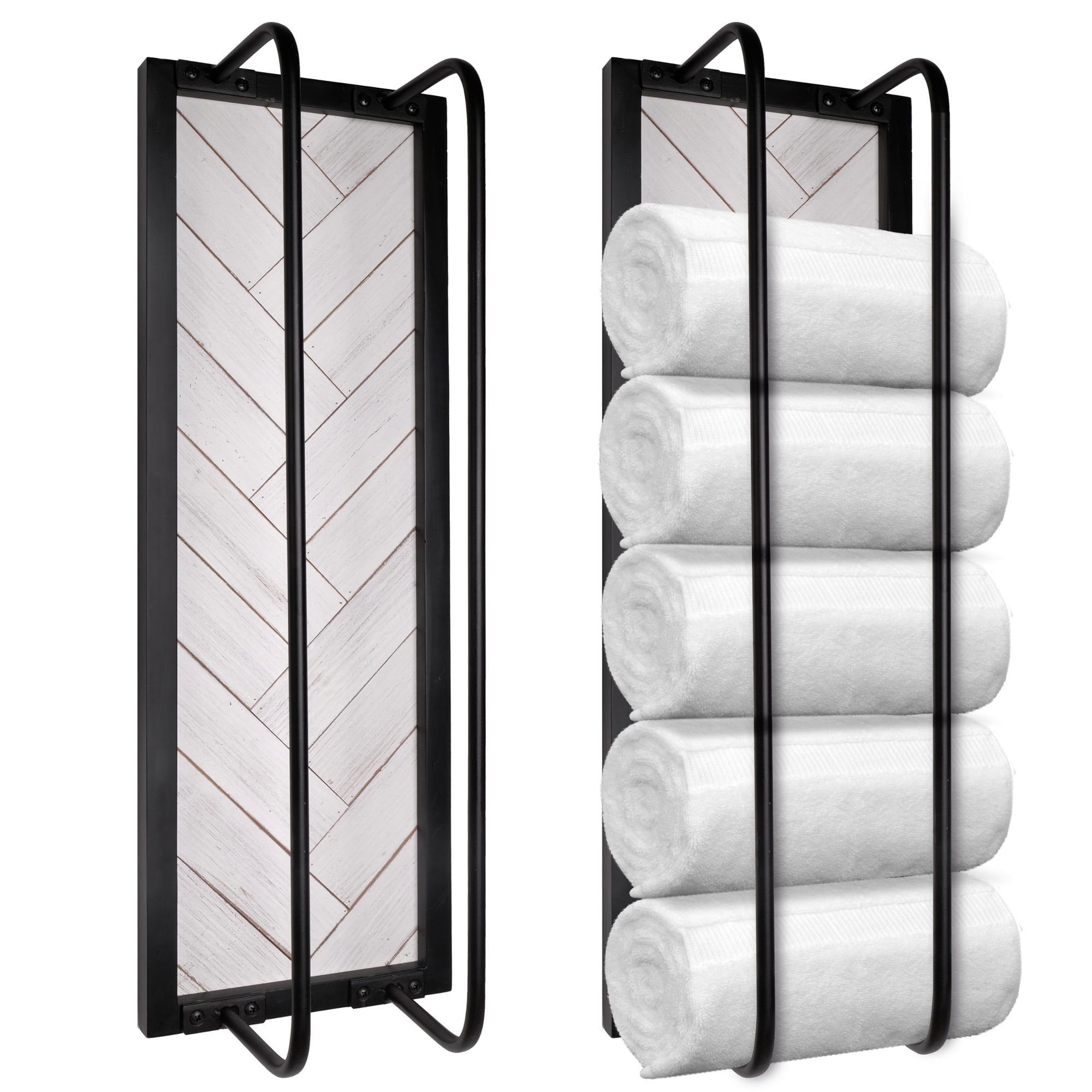 Black and White Shiplap Wall Mounted Wood Towel Rack
