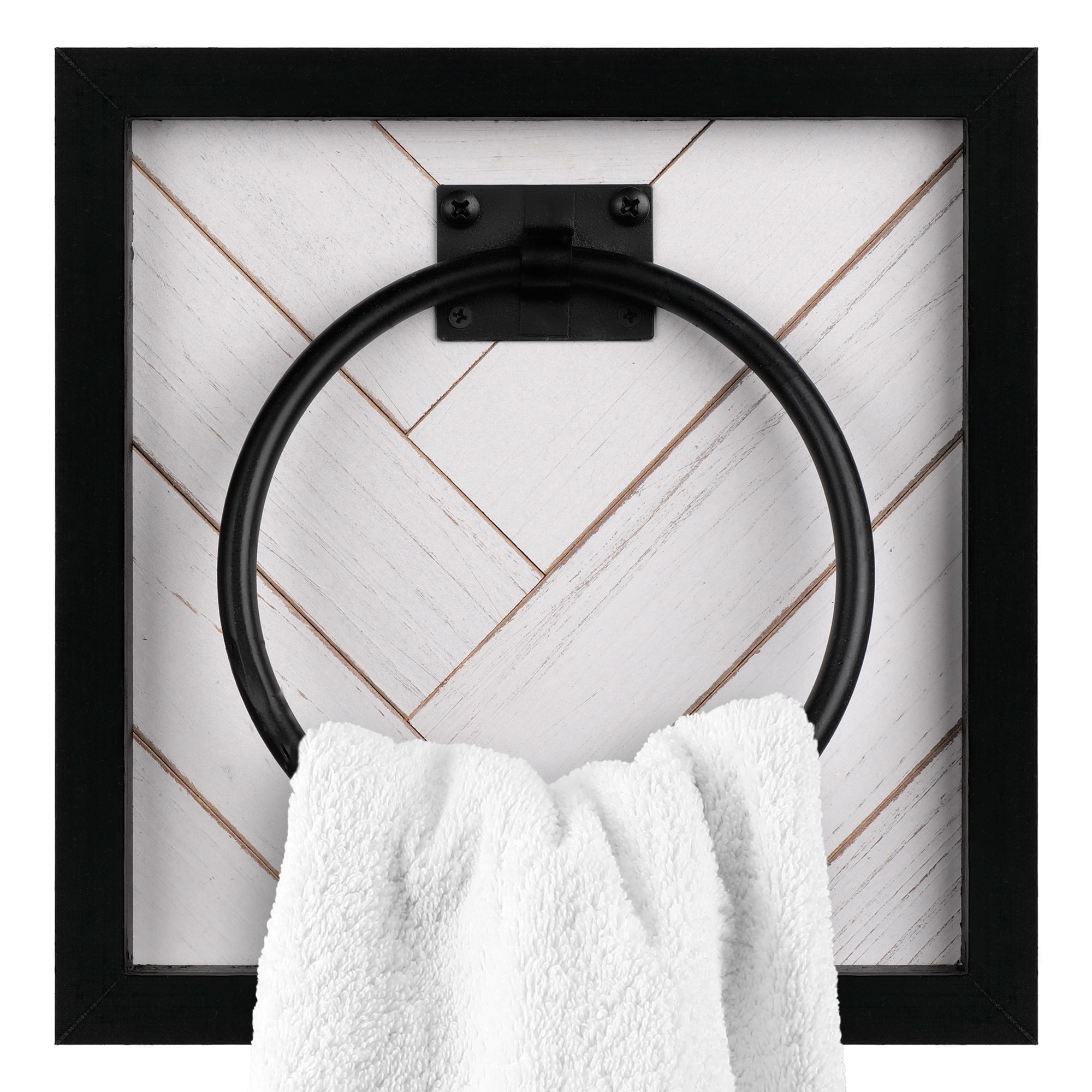 Black and White Wood Wall Mounted Towel Ring
