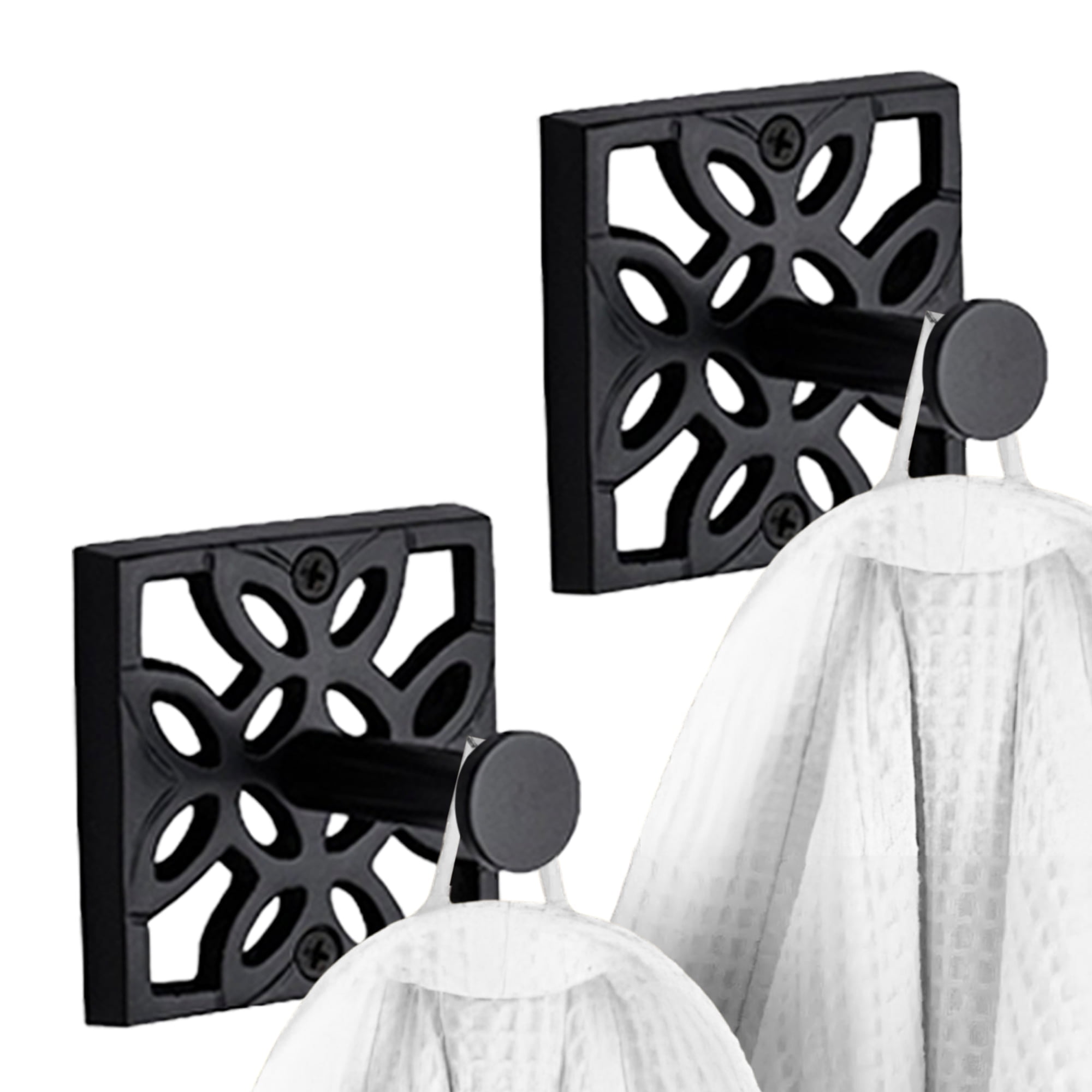 Matte Black Geometric Wall Mounted Towel and Robe Hooks, Set of 2