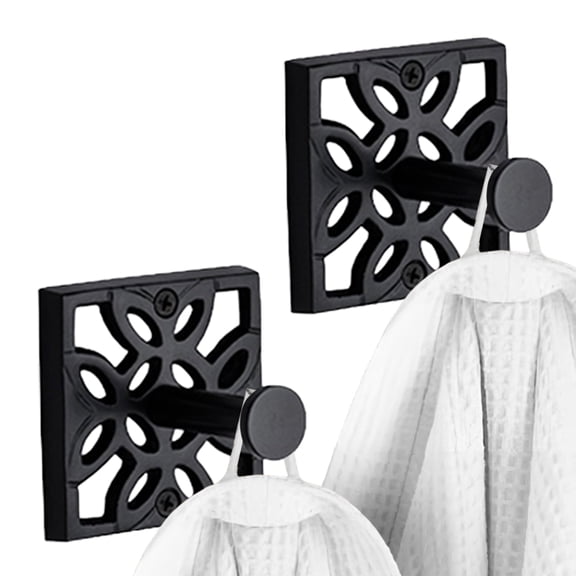 Autumn Alley Two Bathroom Towel and Robe Hooks, Black Metal Modern Unique Style, 2 Pack