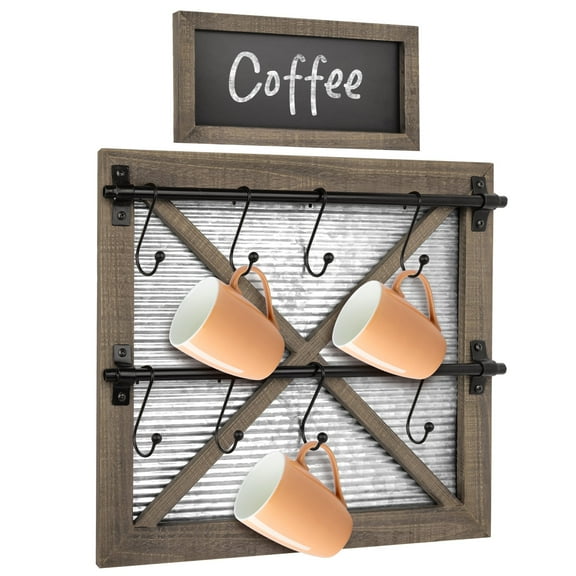 Autumn Alley Wall Mounted Wooden Barn Door Rustic Mug Rack with 8 Movable Hooks | Chalkboard