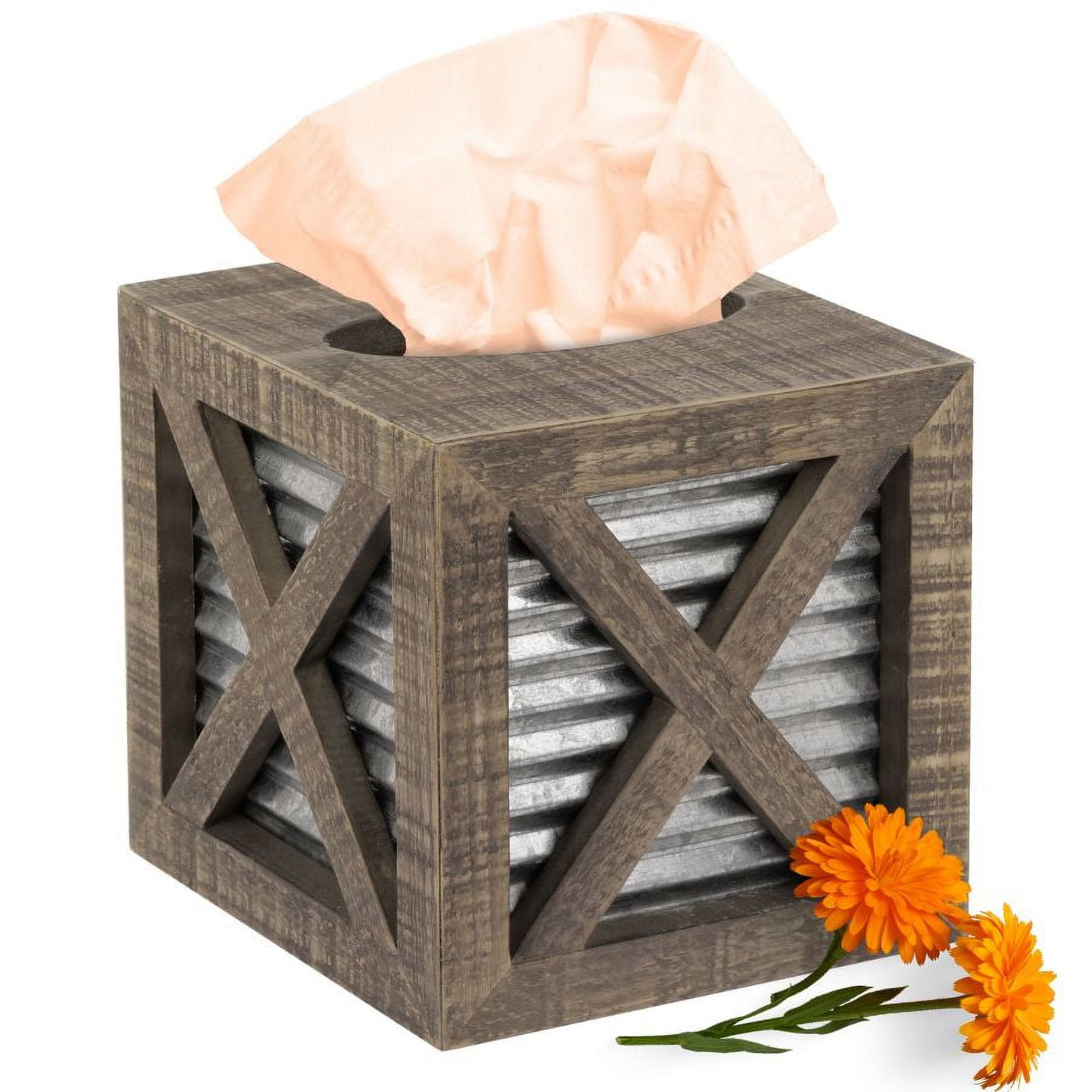 Rustic Brown and Galvanized Metal Farmhouse Tissue Box Cover