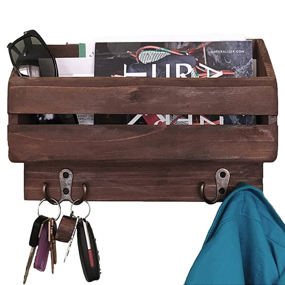 Autumn Alley Wood Wall Mounted Entry Organizer, Hanging Country Shelf with 4 Hooks