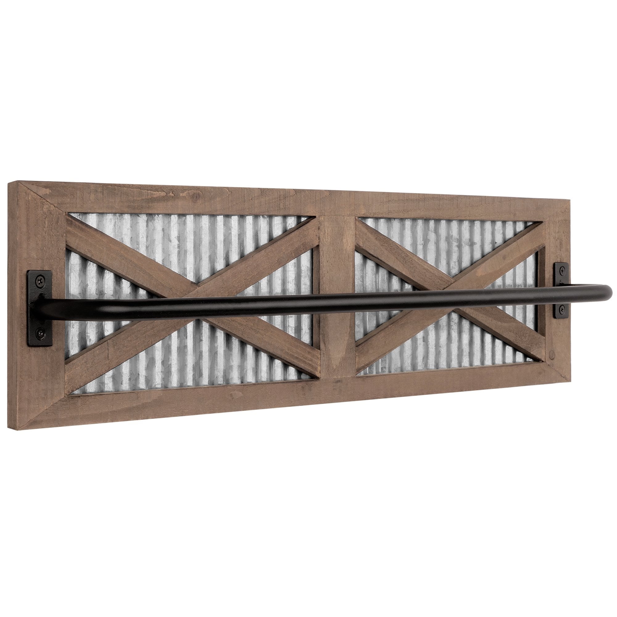 Rustic Weathered Wood and Metal Wall Mounted Towel Rack