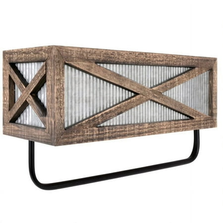 Autumn Alley Wooden Barn Door Farmhouse Towel Rack with Shelf Organizer – Galvanized Decor