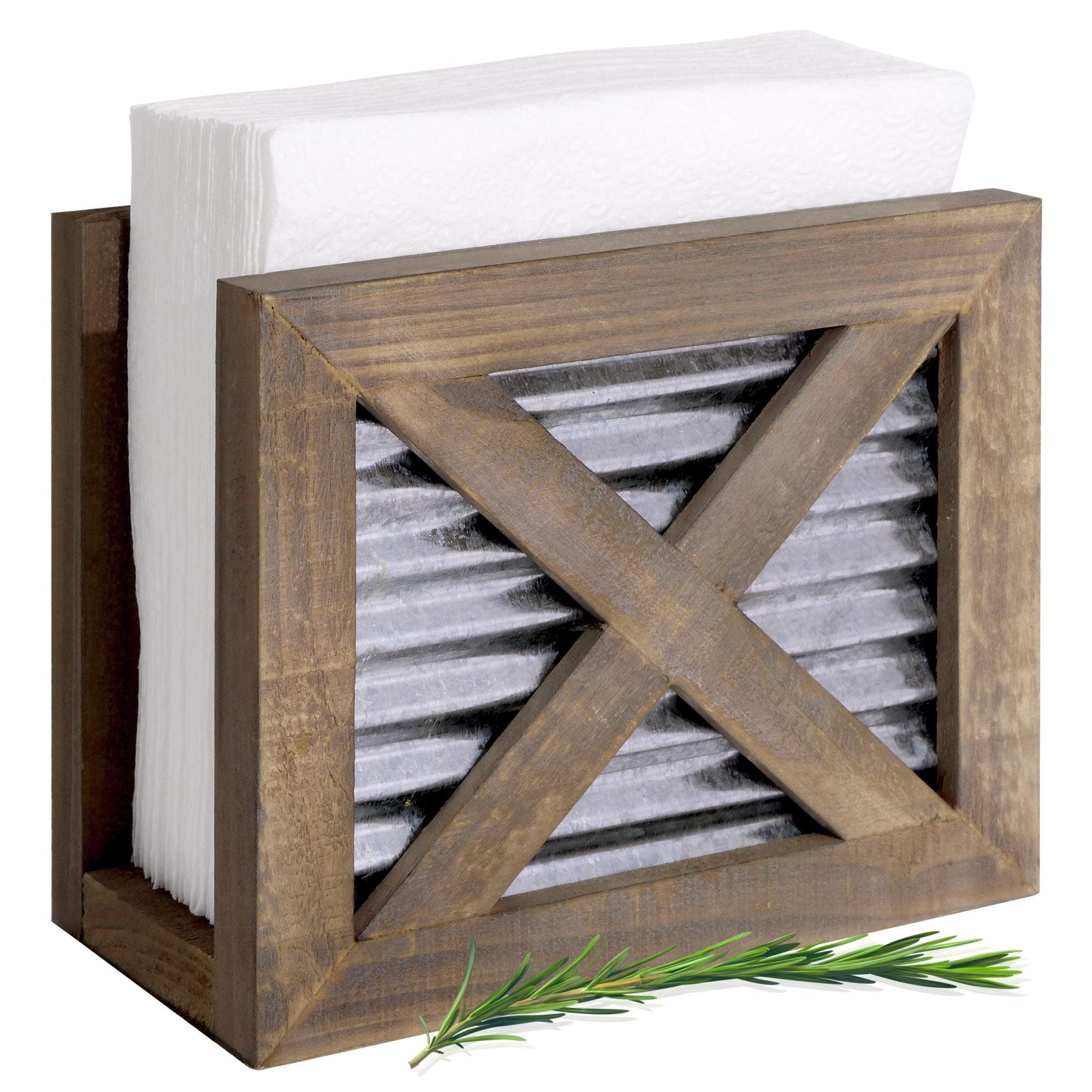 Rustic Brown Wood and Metal Barn Door Napkin Holder