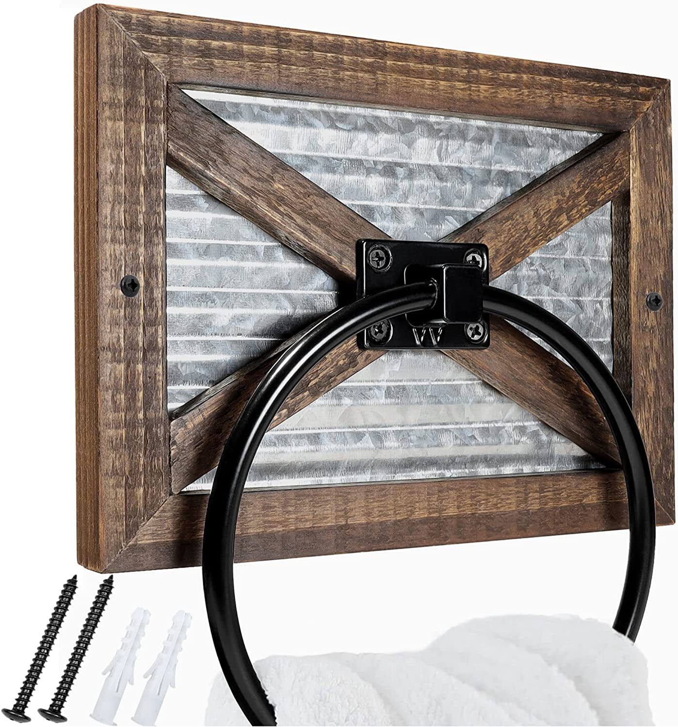 Rustic Brown and Black Wood and Metal Towel Ring