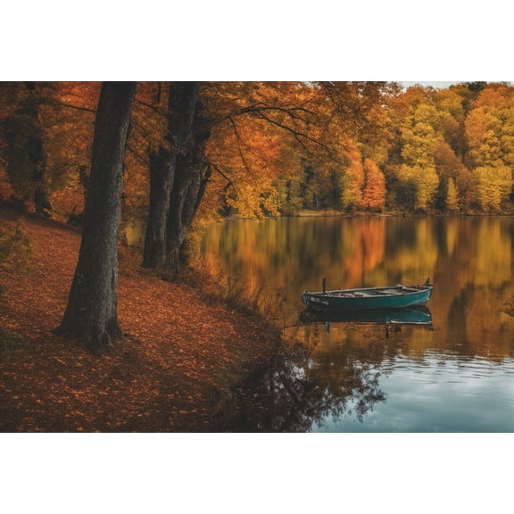 Autumn Along A Lake Photograph - 12" x 18" Art Print Wall Decor