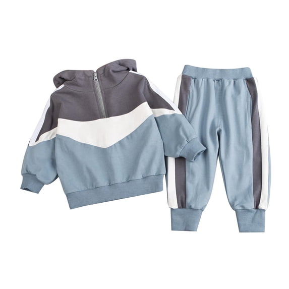 Autumn And Winter Children's Casual Color Contrast Fashion Baby 0 5 Years Old Hoodie Long Sleeve Boys And Girls Wear Out Wear Blue 4 Years-5 Years