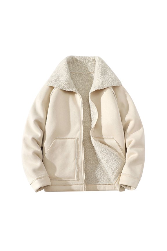 Autumn And Winter Jacket With Spliced Lamb Wool Jacket Loose And Versatile Jacket Jacket