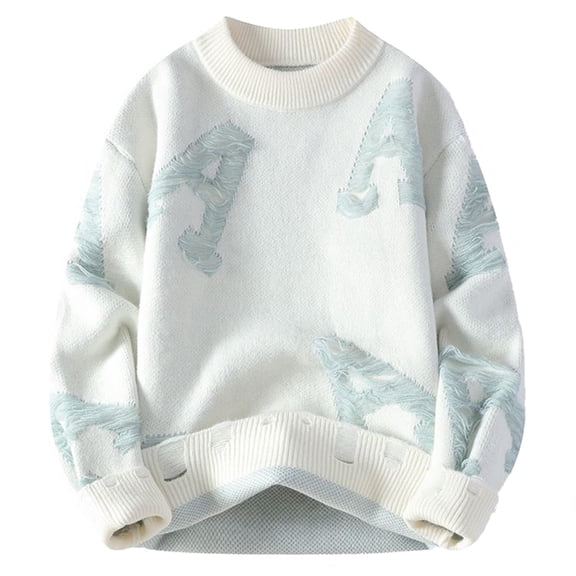 Autumn And Winter Men With Knitted Bottom Shirt Loose Letter Round Neck All Casual Sweater Men