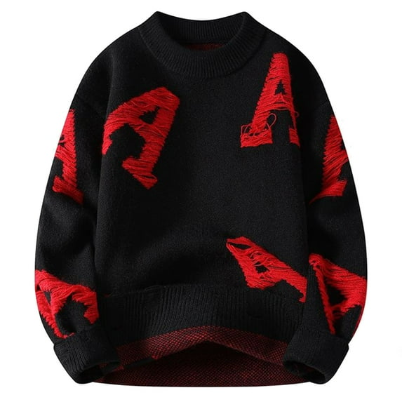 Autumn And Winter Men With Knitted Bottom Shirt Loose Letter Round Neck All Casual Sweater Men